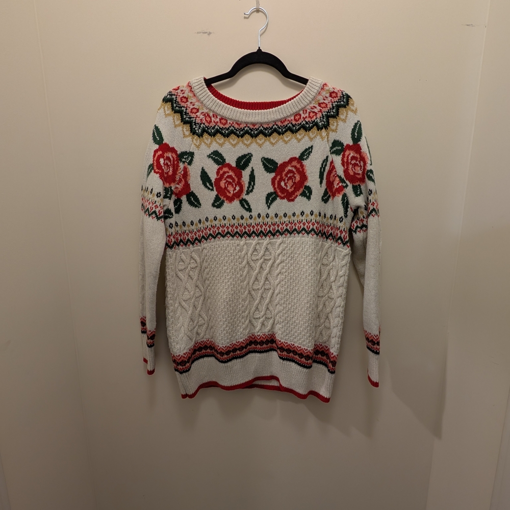 Mossino Supply Co. Rose Floral Nordic Inspired Cozy Knit Women's Sweater